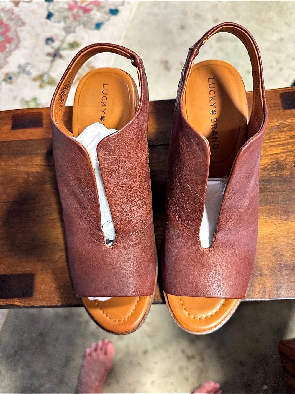 Lucky Brand Brown Leather-Look Slingback Mules